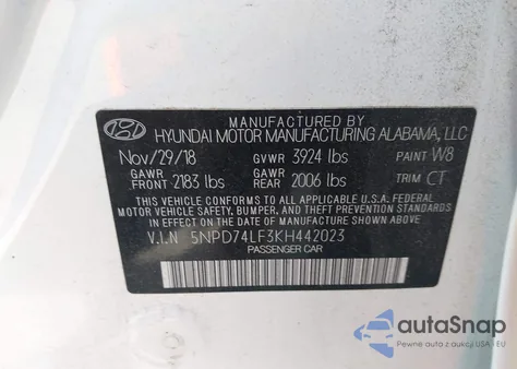 2019 Hyundai Elantra Se из США, поврежденный, VIN 5NPD74LF3KH442023